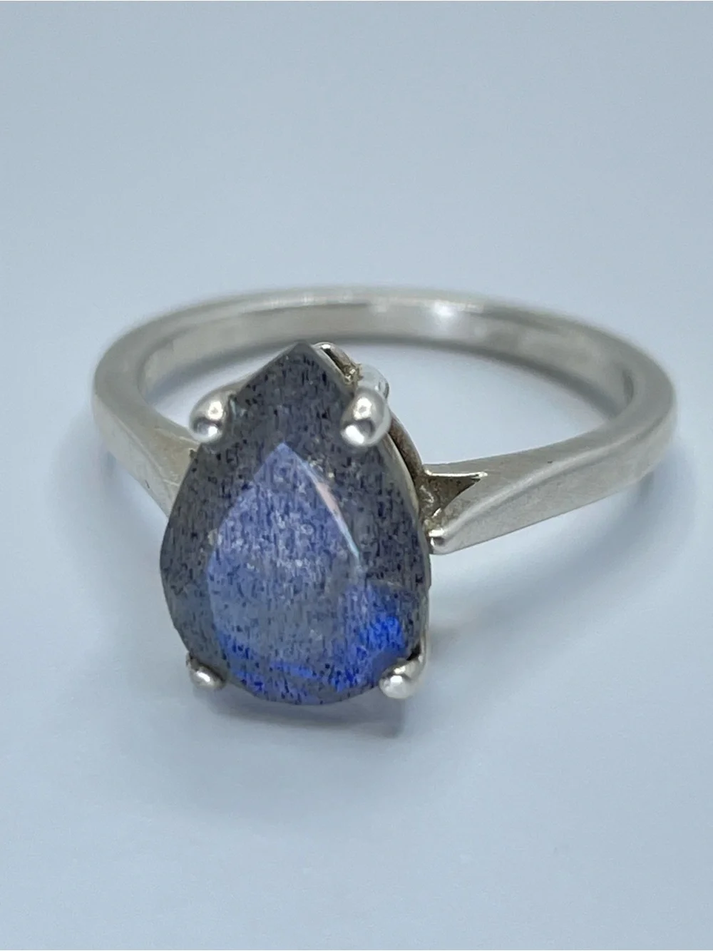 925 Sterling Silver Labradorite Tear Drop Ring Blue Flash Solitaire Sz 4.5